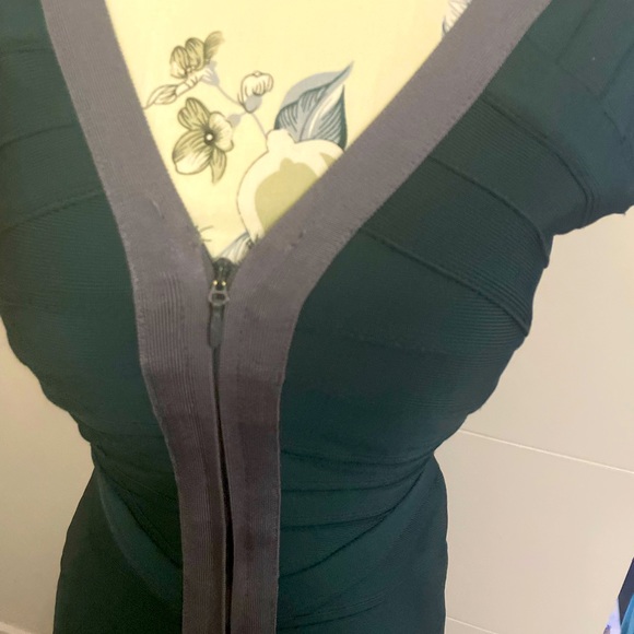 Bin 2C Wanna be Herve Leger Womens Cap Sleeve Bodycon Mini Dress Green Size XXS - Picture 8 of 9